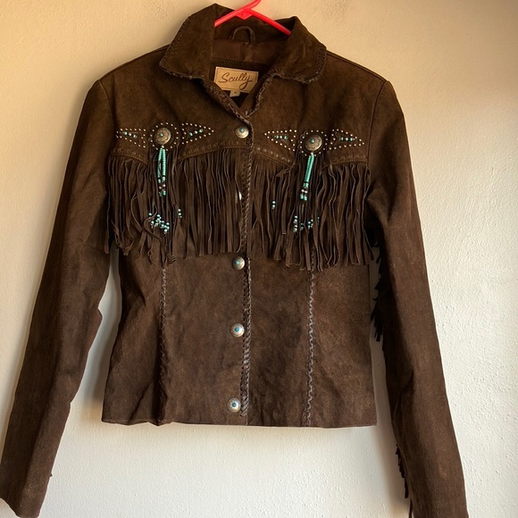 Genuine Leather SCULLY Vest with Conchos and blue beads - Picture 1 of 7